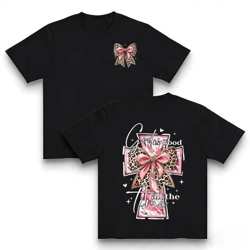 Women's God Is Good All The Time Black Hoodie - Harajuku Aesthetic Style, Round Neck, Watercolor Cross, Coquette Bow Graphic, Comfortable Fabric, Fashion Everyday Casual Long-Sleeve Pullover (Womenswear Tops)