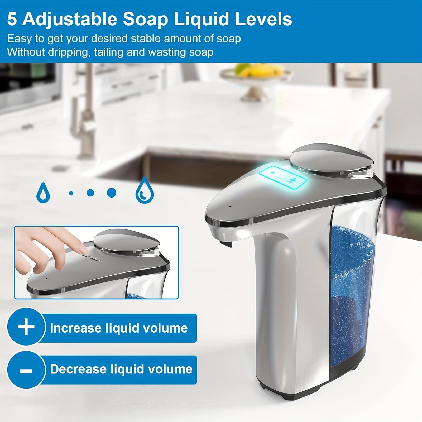 17oz/500ml 4xAA Battery-Powered Automatic Touchless Soap Dispenser with 5 Adjustable Levels, Transparent View Window & Lead-Free Plastic - Freestanding Hygienic Design for Bathroom & Kitchen (No Batteries Included), Modern Sink Accessory | Durable Plasti