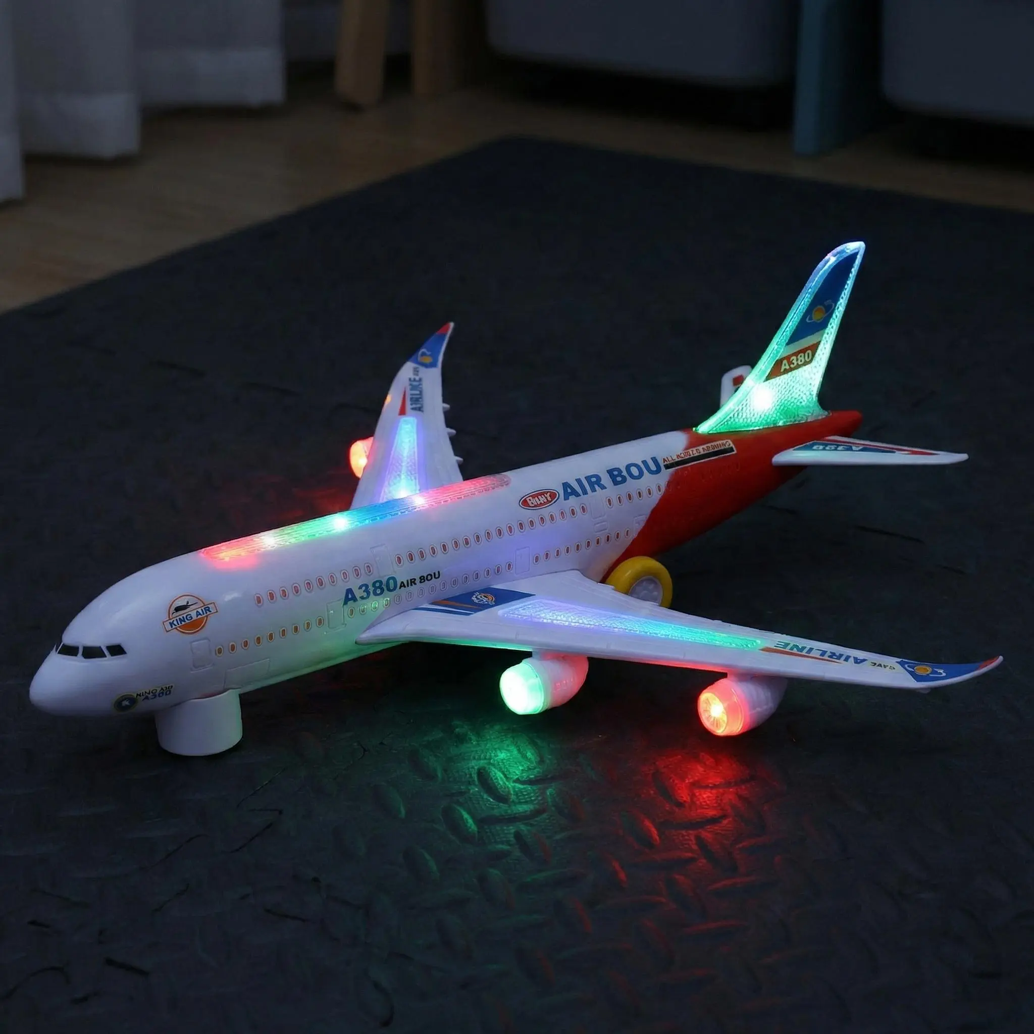 Electric A380 Airplane Toy for 6-8 Years Old Kids - Realistic Lights & Sounds, Bump & Go Auto Turn, Wingtop Auto Driving Aircraft Model, Fun Gift