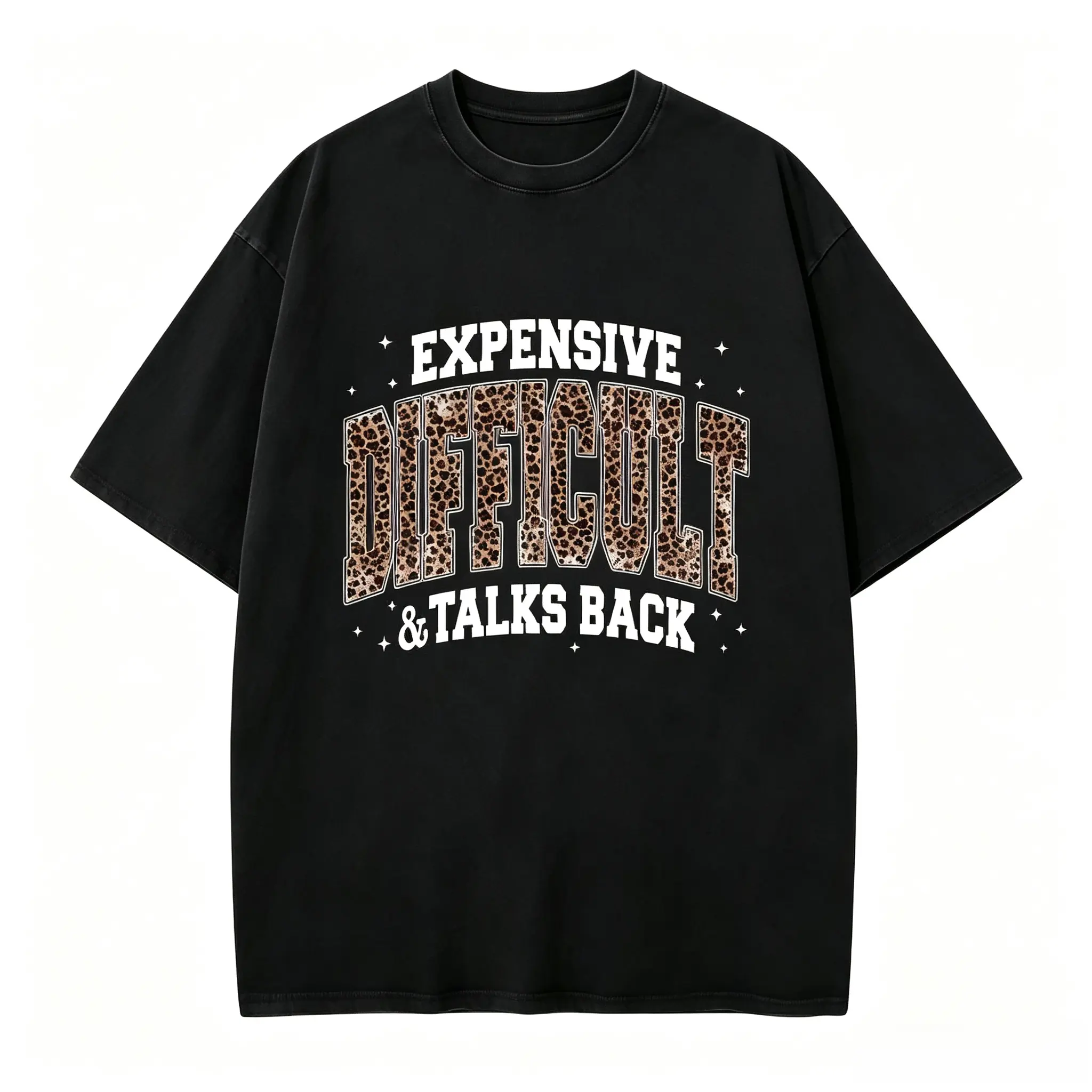 Women's Short Sleeve Leopard Print Sports T-Shirt - "Expensive, Difficult & Talks Back" Funny Mom Husband Gift for Sports & Outdoor Wear