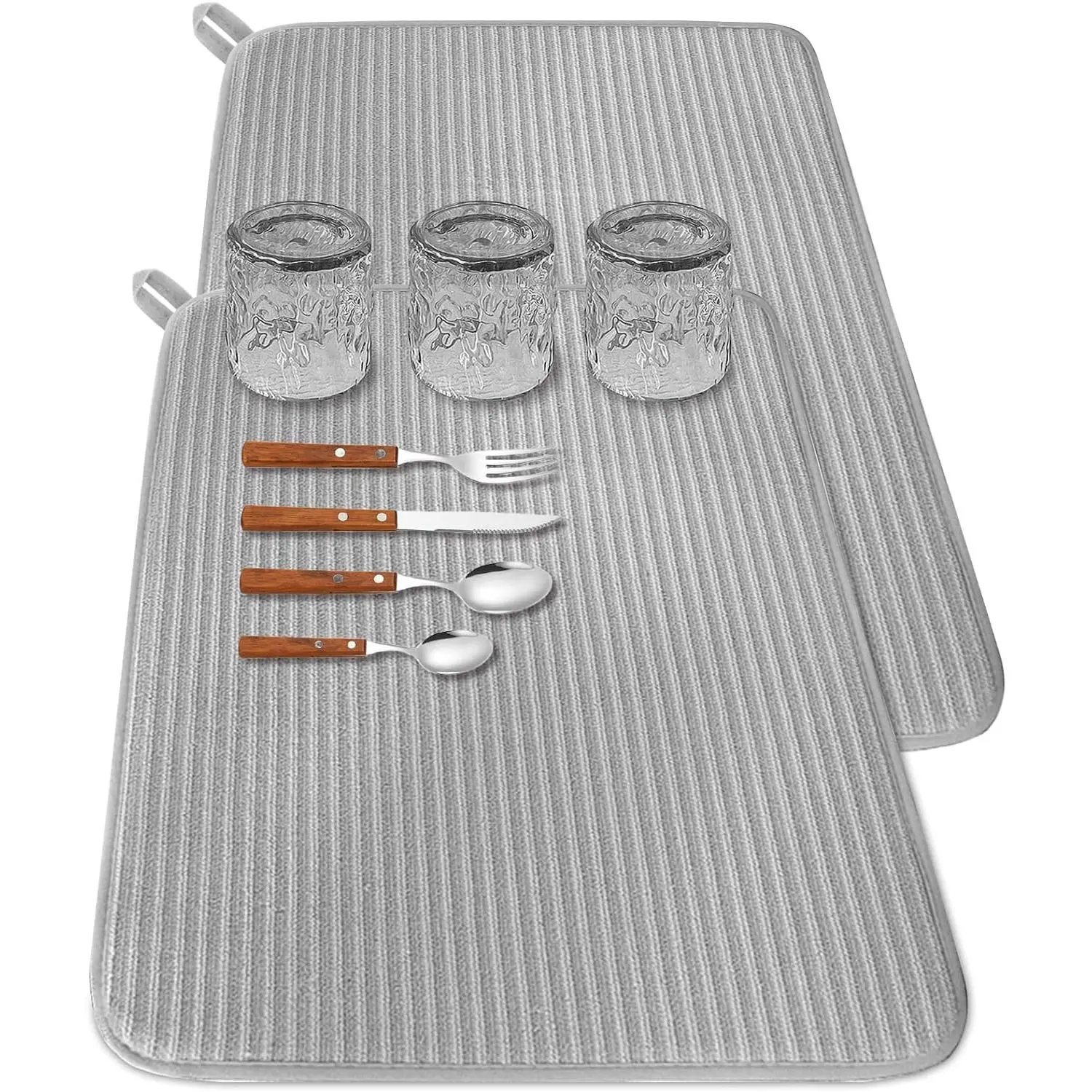 2 Pack Large Dish Drying Mat for Kitchen Counter,24*17 inch Microfiber Absorbent Dish Drainer,Large Size Dish Drying Pad for Countertops,Draining Racks,Sinks(Gray)