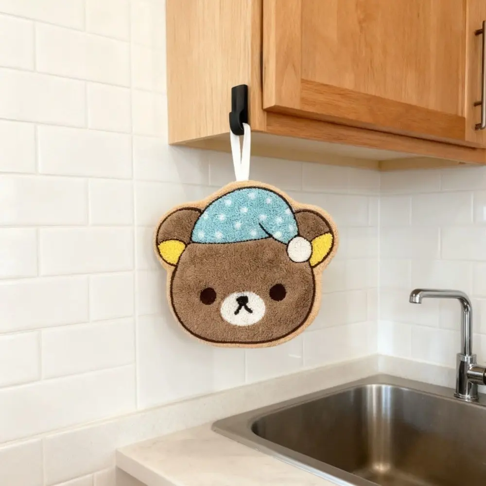 Cartoon light-hearted bear hand towels, cute hanging plush cloth, thickened absorbent hand towels, suitable for hanging in the kitchen and bathroom