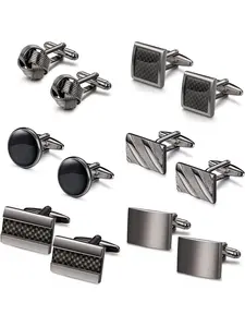 6 Pairs Cufflinks Mens Classic Wedding Business Vintage Shirt Cufflinks Personalized Silver Black for Men