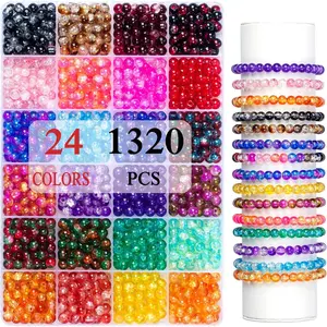 1320 count Crackle Glass Beads Bracelet Kit, 6mm 24  Colors Round Beads for  Making,  Beads for DIY Earring Necklace