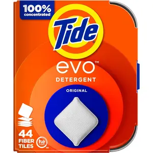 Tide evo Original Scent Laundry Detergent Fiber Tiles Works on 100% of Common Stains Safe for All Machines and Conditions Concentrated HE Compatible and Dissolve, 44 Count