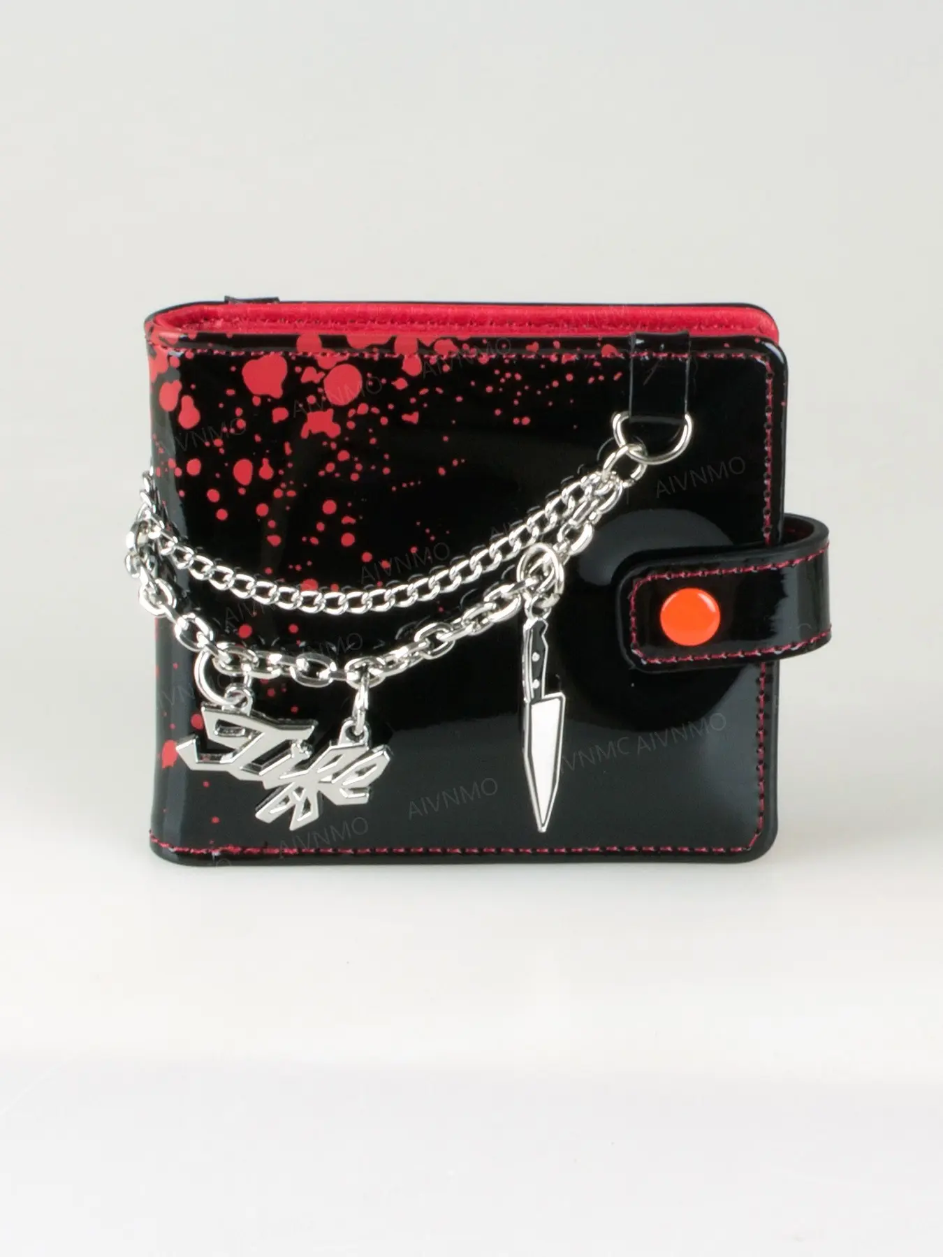 High-Quality Blood 3D Heart Wallet, Halloween Theme Card Holder, Fashionable ID Window, Chain Knife Design, Unique Accessory