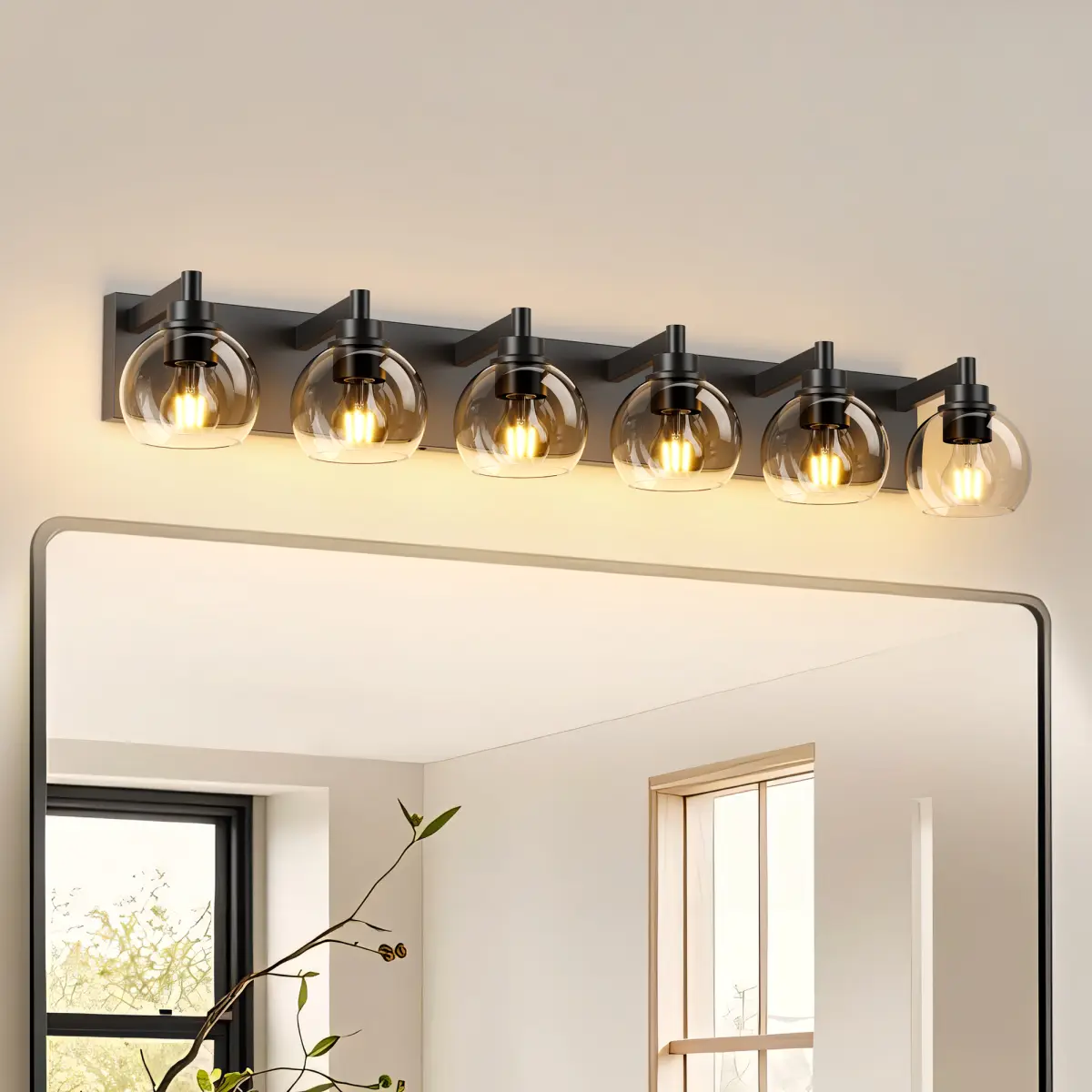 Farmhouse Bathroom Vanity Light Fixtures, 6-Light Bathroom Light Fixtures Over Mior, Rustic Sconces Wall Lighting with Glass Shade for Living Room, Bedroom, Hallway