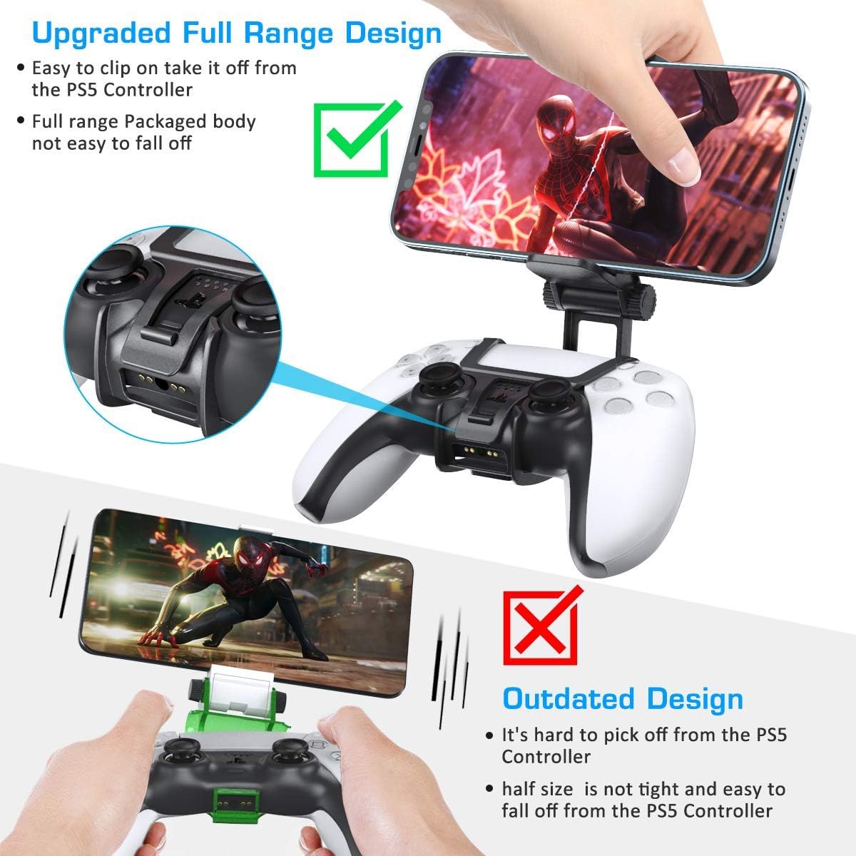 PS5 Controller Phone Mount Clip, Mobile Gaming Clip Cell Phone Stand Holder Replacement for  5 Dualsense Controller Remote Play