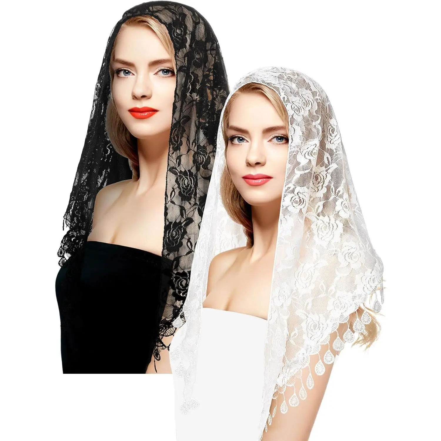 2 Pcs Mass Veil Triangle Mantilla Cathedral Head Covering Chapel Veil Latin Scarf Latin Mass Head Covering Veils
