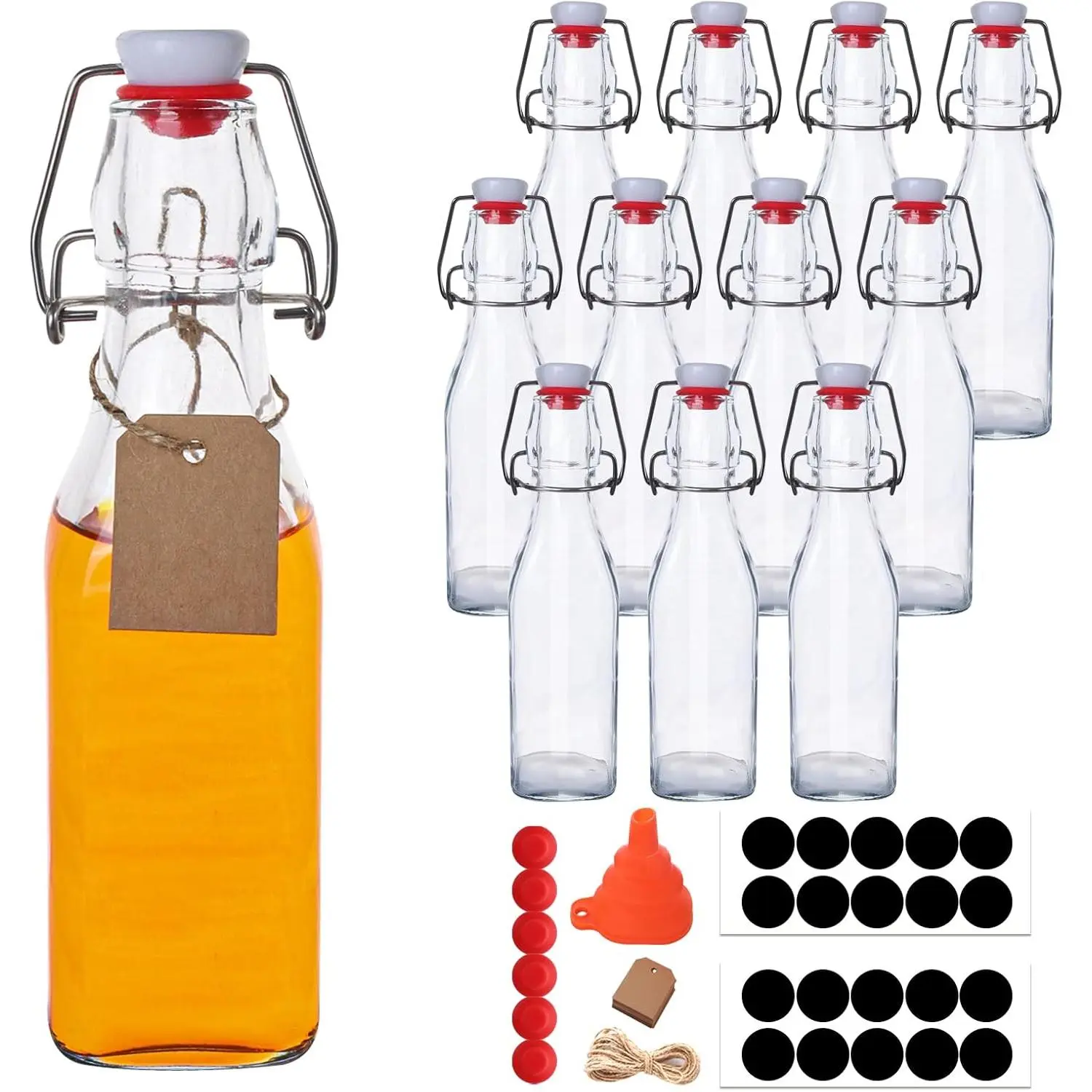 12 Pack 4oz Swing Top Glass Bottles, 125ML Square Bottles