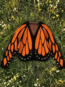 Women's Trendy Butterfly Wings Knit Cardigan, Front Open V Neck, Bat Sleeve Short Design, Casual Fashion Knit Coat for Vacation Parties