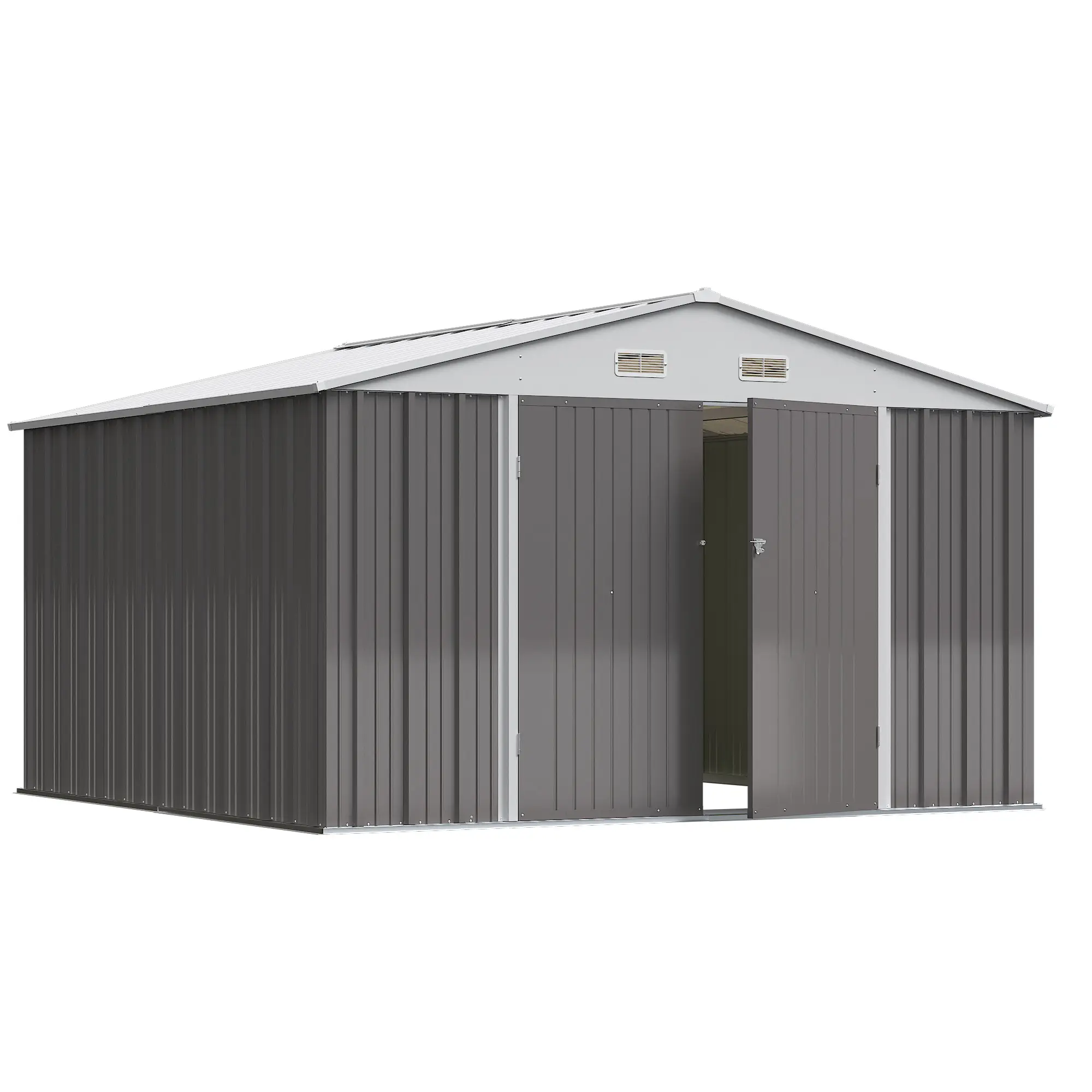 FURMAX 10'x10' Patio Metal Storage Shed Outdoor Storage Shed with Lockable Door Tool Storage Shed for Backyard,Gray