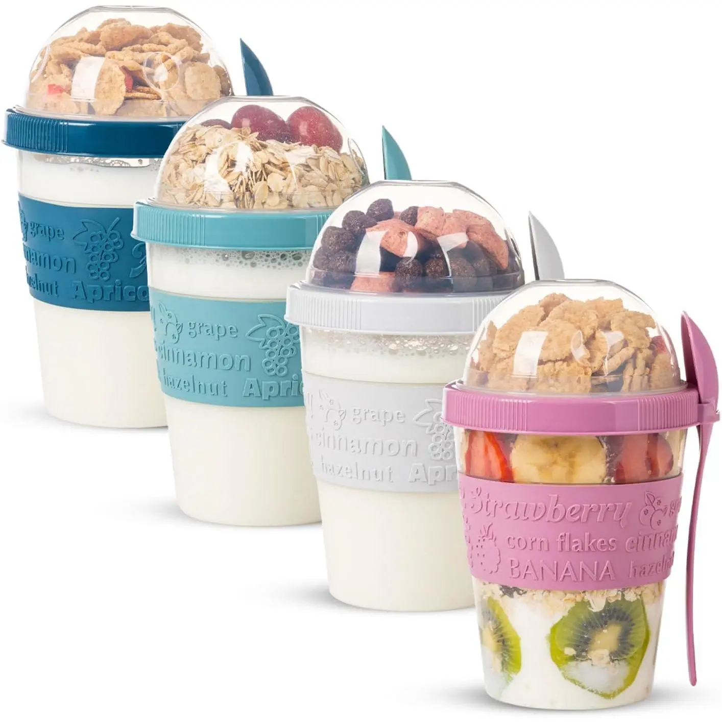 4 Pack   The Go Yogurt Parfait Cups, Breakfast Plastic Containers with  and Spoons,  Jars for Overnight Oats Cereal Granola Oatmeal Smoothies and Snack Prep