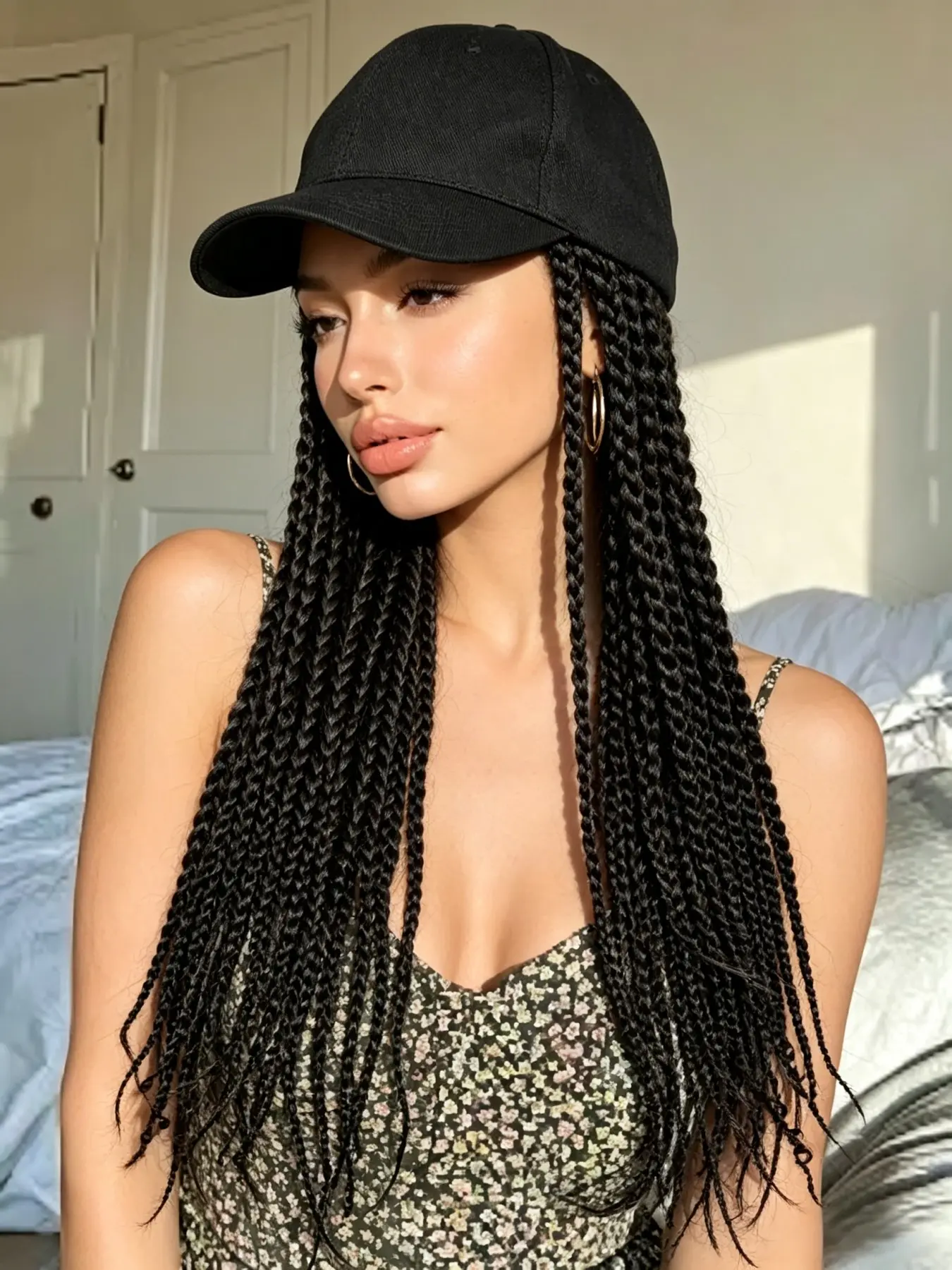 18 Inch Baseball Cap Wig, Braided Wig, Pre-Attached Synthetic Braids Passion Twist Braids, Adjustable Cap Size, Ready to Wear, Stylish and Comfortable Hair Accessory