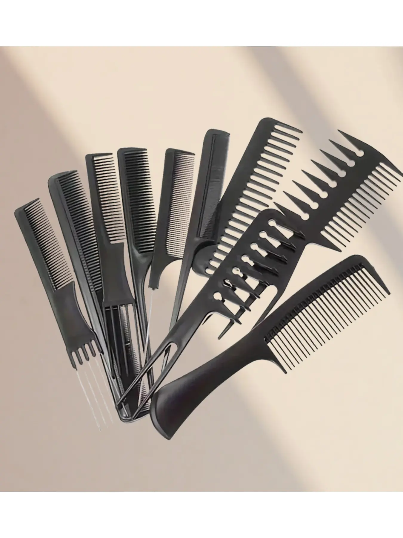 Salon Hair Styling Comb Kit 10 Pack All Purpose Plastic Combs Wide Tooth Fine Tooth Rat Tail Pick Combs Suitable For Hair Cutting Braiding And Daily Hairstyle Making