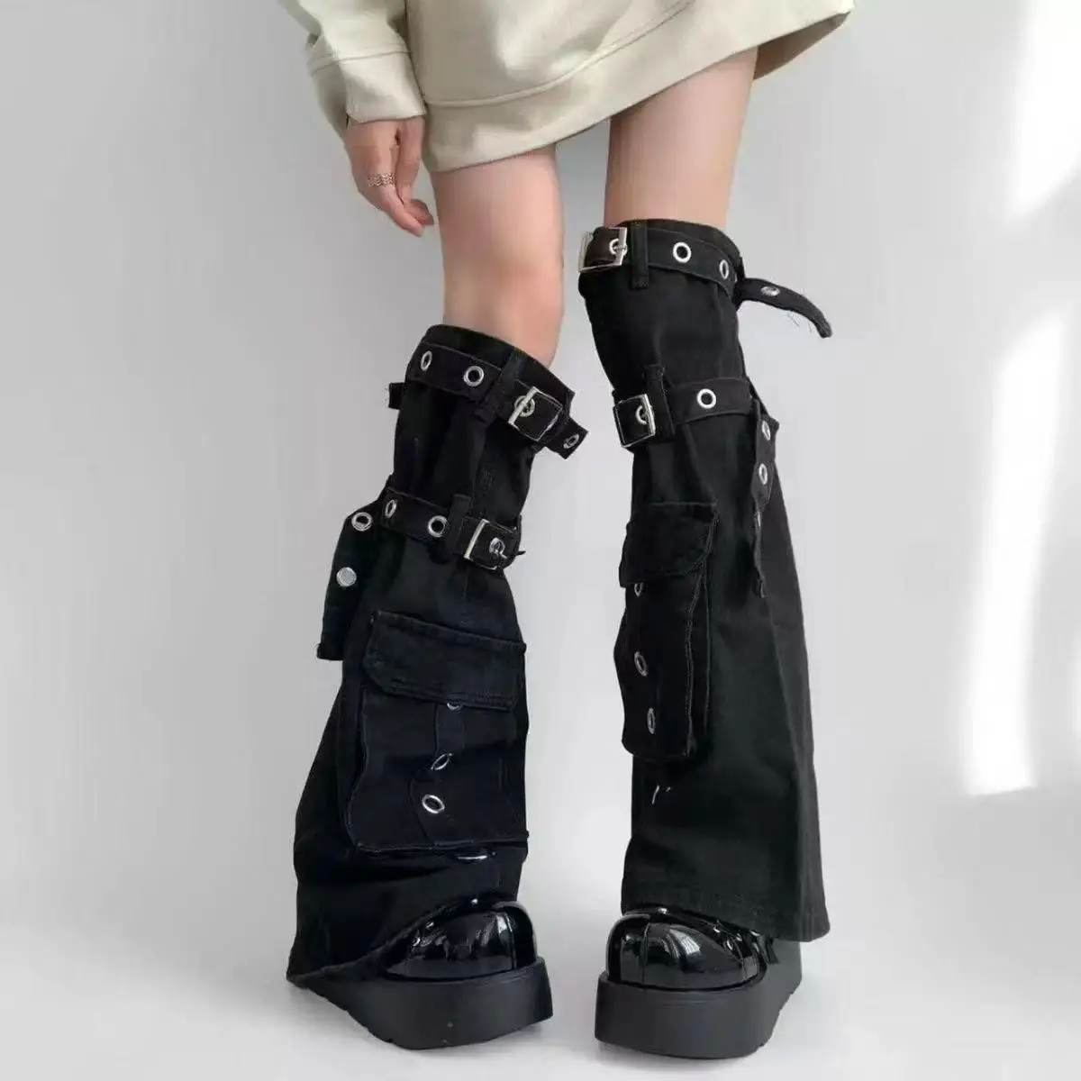 Y2K Aesthetic Wide Leg Denim Socks Stockings Women's Subcultural Punk Y2k Socks Leg Warmers Hot Girls Chic