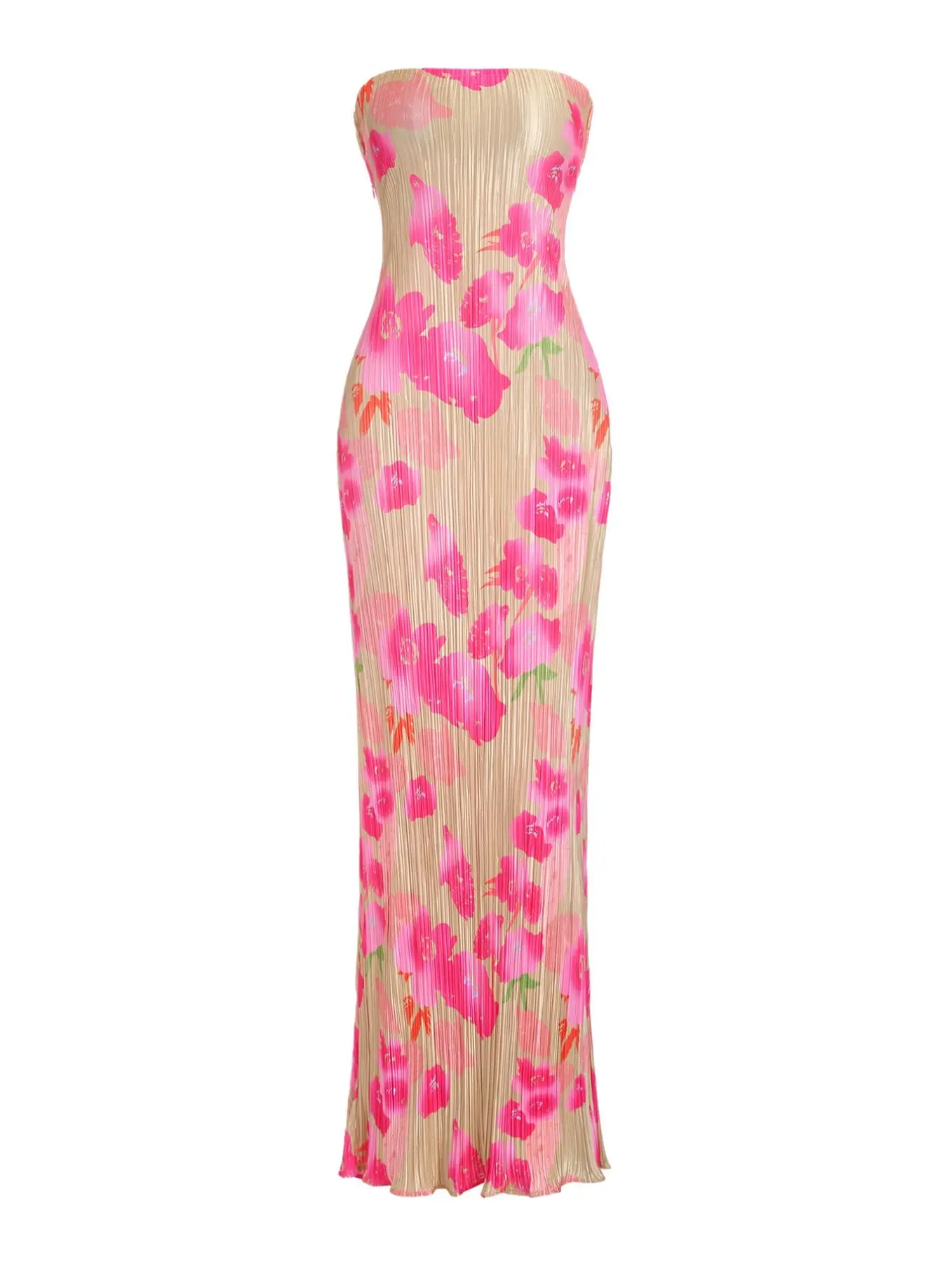 Women's Floral Print Backless Tie Back Bodycon Dress, All Over Print Long Tube Dress for Summer, Fashion Women's Dress for Beach Holiday, Strapless Prom Dress, Sleeveless Dress
