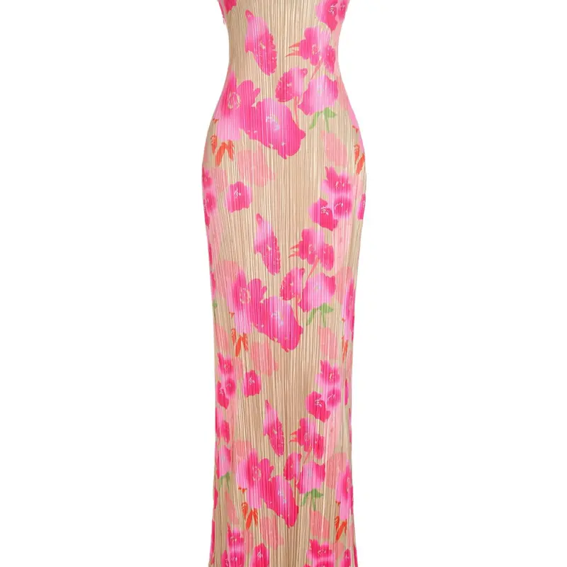 Women's Floral Print Backless Tie Back Bodycon Dress, All Over Print Long Tube Dress for Summer, Fashion Women's Dress for Beach Holiday, Strapless Prom Dress, Sleeveless Dress