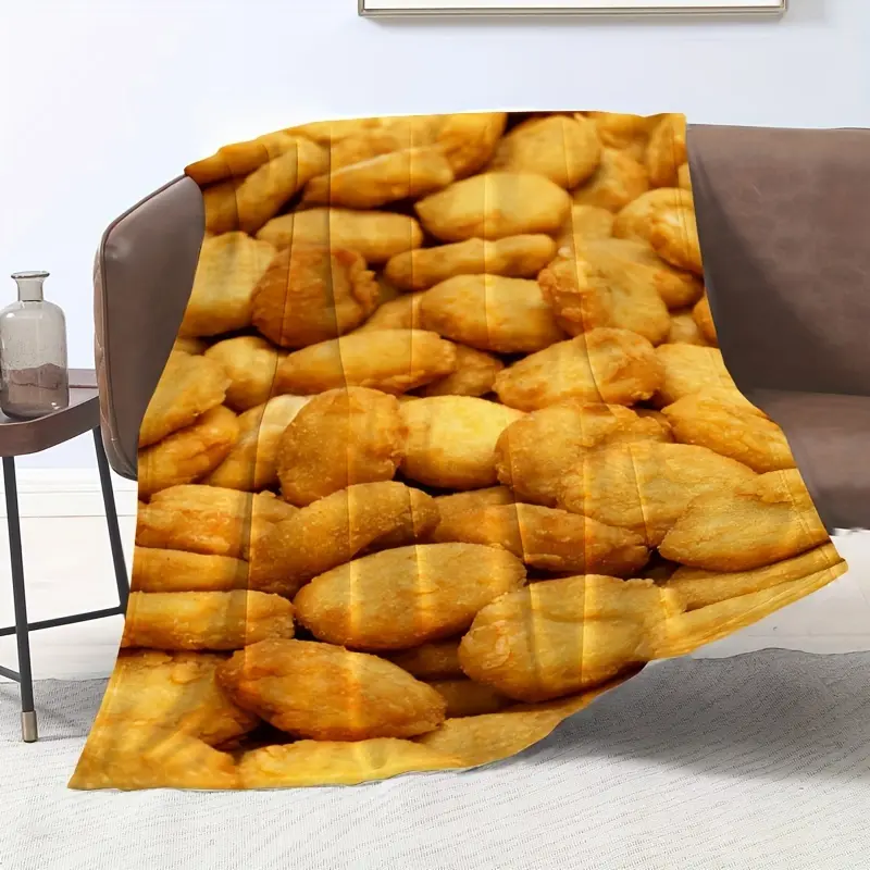 Realistic Full Print Chicken Nugget Throw Blanket Ultra Soft Flannel Blanket Funny Novelty Food Sofa Bed Decor Weird Gag Halloween Gift For Chicken Nugget Lovers