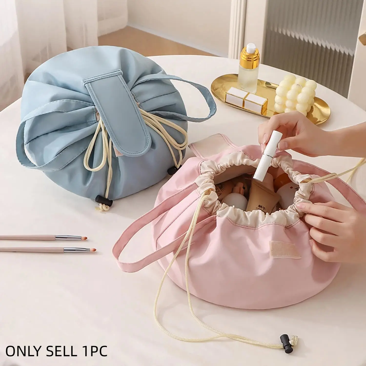 Drawstring makeup bag, large-capacity portable travel toiletry storage bag, drawstring bundle bag, bucket bag