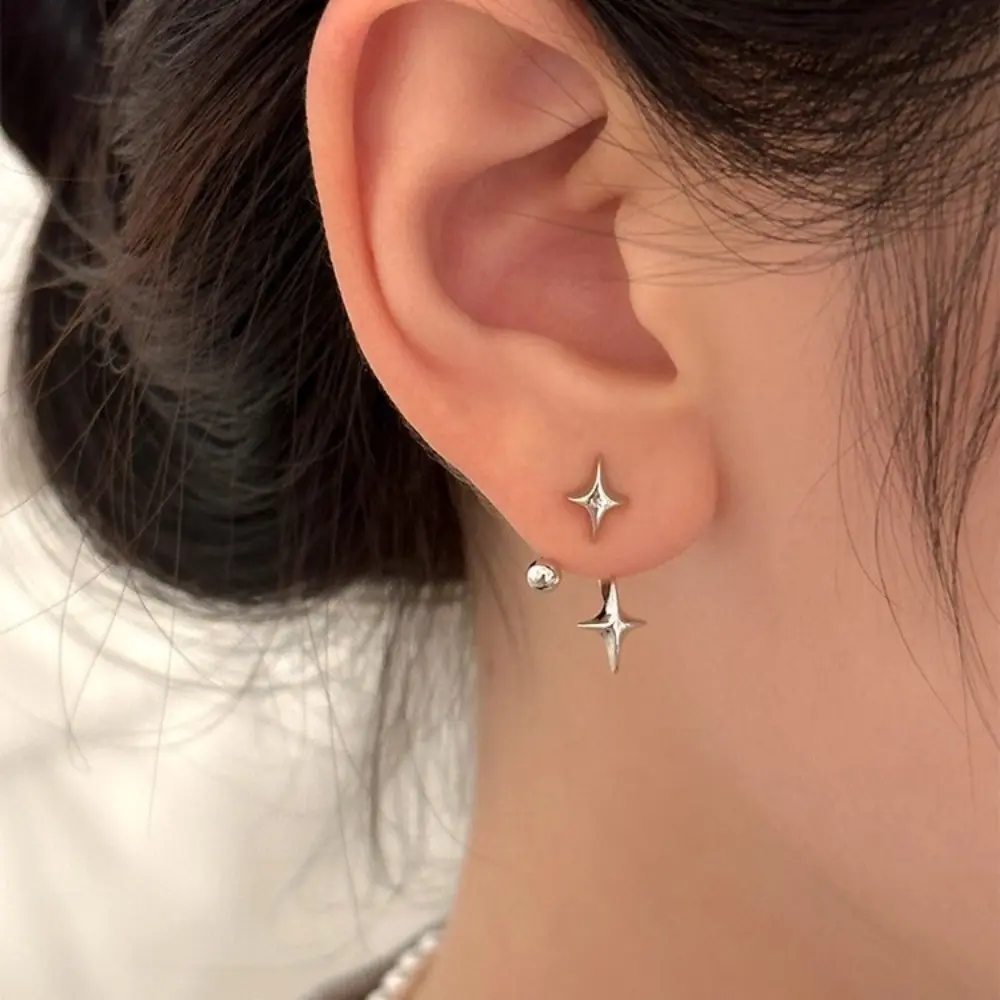 2PCS Korean Silvery Star & Water Drop Stud Earring Set, Alloy Hypoallergenic Ear Needles, Anti-Fade Stackable Earring Pack, Ins Fashion Jewelry for Christmas & Valentine’s Day Gift