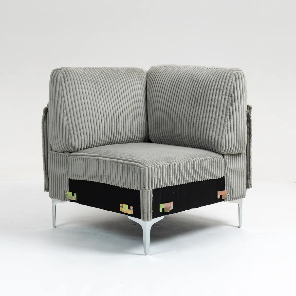 Gray Polyester Corduroy Customizable Single Modular Sectional Sofa - Solid Wood Frame, Steel Legs, Pocket Spring Foam, 250LBS/Seat, DIY L/U Shape Convertible Fabric Corner Couch for Living Room, Office, Customizable Sectional Couch, Fabric Couch