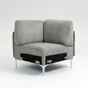 Gray Polyester Corduroy Customizable Single Modular Sectional Sofa - Solid Wood Frame, Steel Legs, Pocket Spring Foam, 250LBS/Seat, DIY L/U Shape Convertible Fabric Corner Couch for Living Room, Office, Customizable Sectional Couch, Fabric Couch