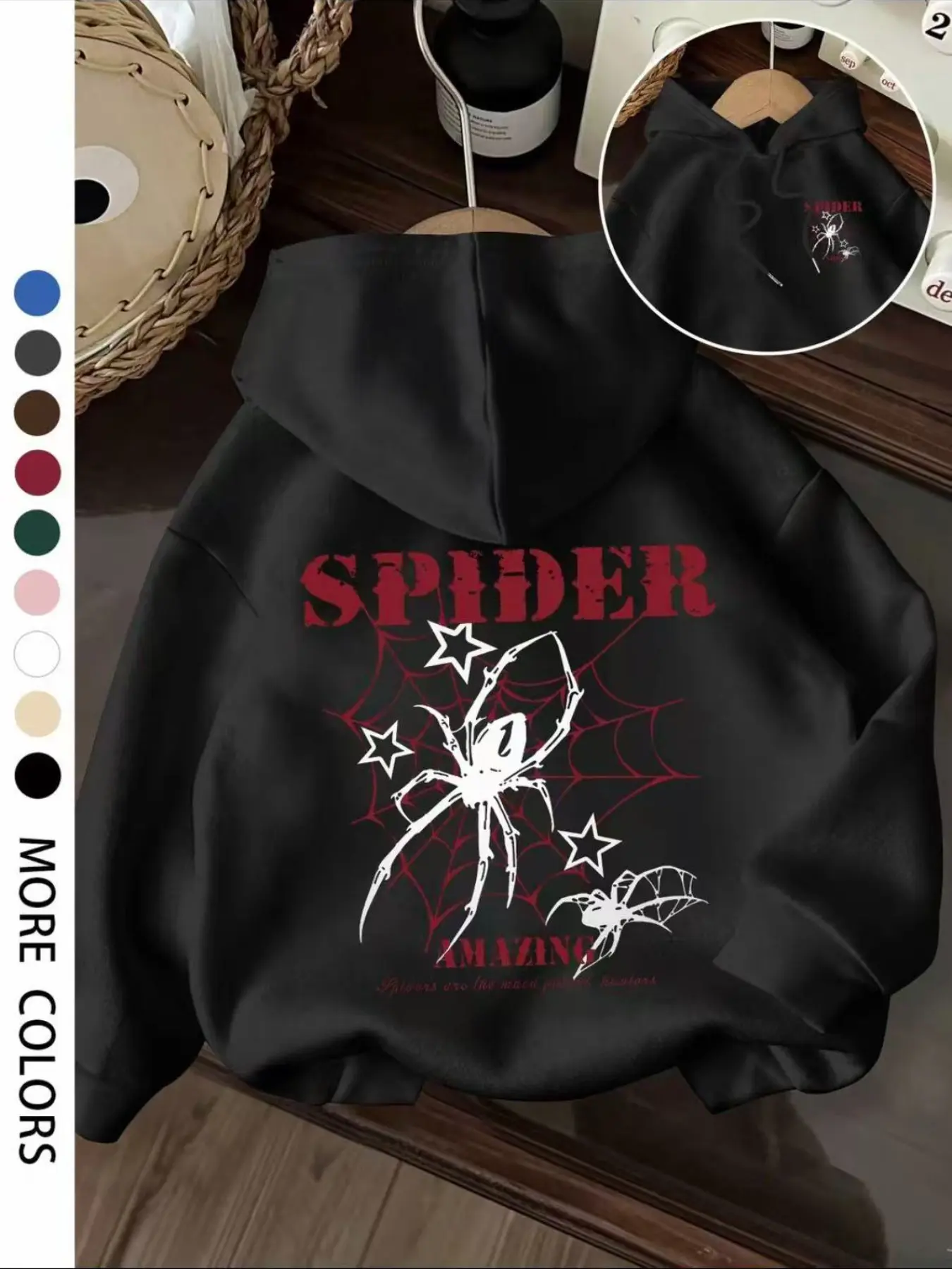 Spider Print Sweatshirt, Long Sleeve, Base with Prints, Breathable Fabric, Oversized Style, Y2K Dark Streetwear, Fall & Winter
