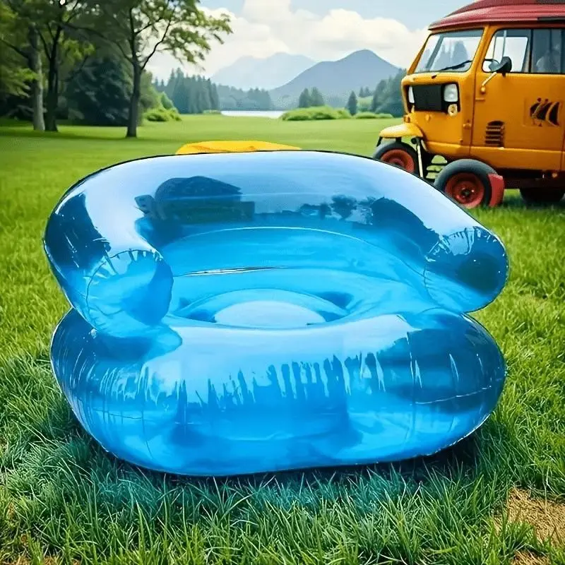 1PC Transparent Inflatable Lazy Sofa, Portable PVC Single Seat Chair, Soft and Comfortable, Foldable and Easy to Store, Ideal for Camping, Picnic, Beach, Park, Home Relaxation, Indoor Reading