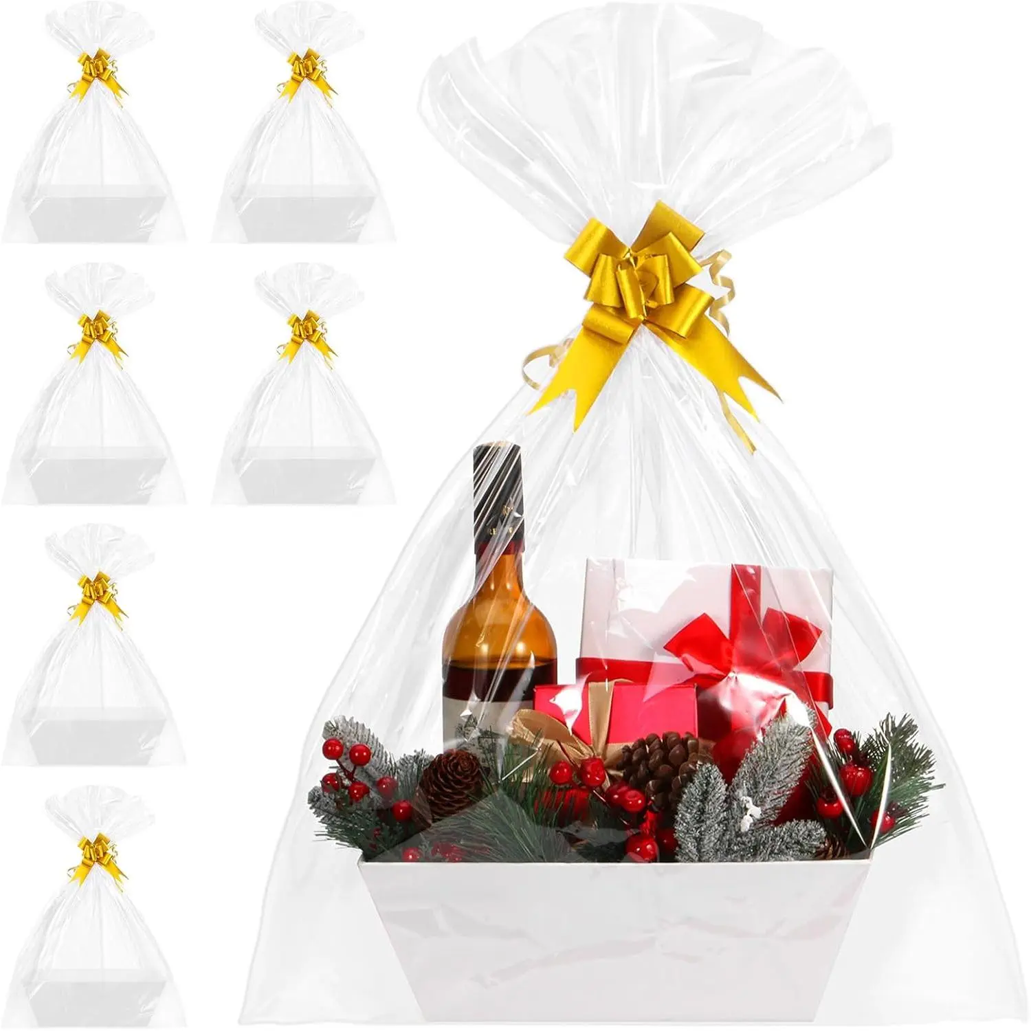 6PACK Baskets For Gifts Empty, 10x12”Thick White Gift Basket with 6 Bows 6 Bags Empty Gift Baskets for Christmas, Valentine’s Day, Easter, Birthdays, Valentine’s Day Wrapping Gift
