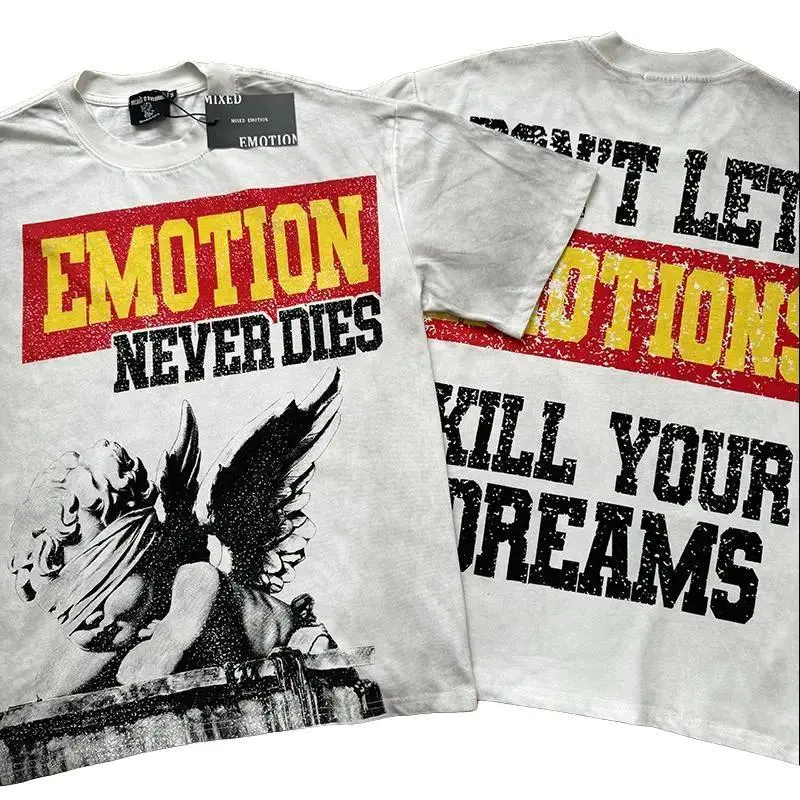 MIXED EMOTION Vintage Oversized Rhinestone Graphic Tee Soft Cotton T Shirts, Y2K Retro Aesthetic Street Drip Summer Outfit, Unisex Oversized Graphic Tee For Men Women, Trendy Cotton Graphic Tees Vintage T Shirts Oversized T Shirt Graphic Tees For Men