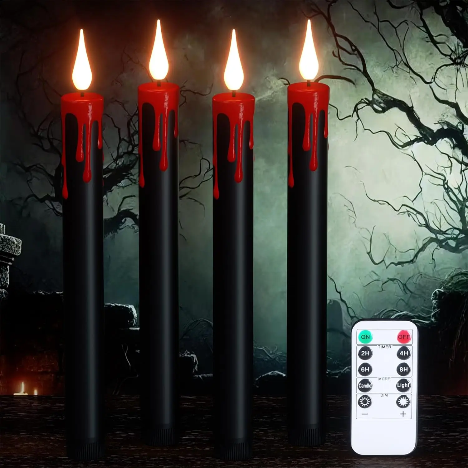 Halloween Black Bleeding Flameless Taper Candles with Remote Timer | Halloween Decorations, Halloween Decor Indoor, Halloween Candle Sticks, Flameless Bleeding Candles  Operated, Real Wax