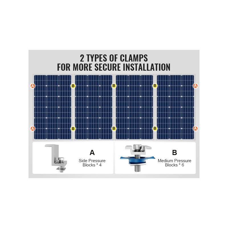 VEVOR Solar Panel Mounting Brackets, Solar Panel Mount Kit with 10x 4 Mini Rails, 4 End Clamps and 6 Mild Clamps, Solar Panel Mount Brackets for Metal Roof, Concrete Roof, Wood Roof, Tile Roof