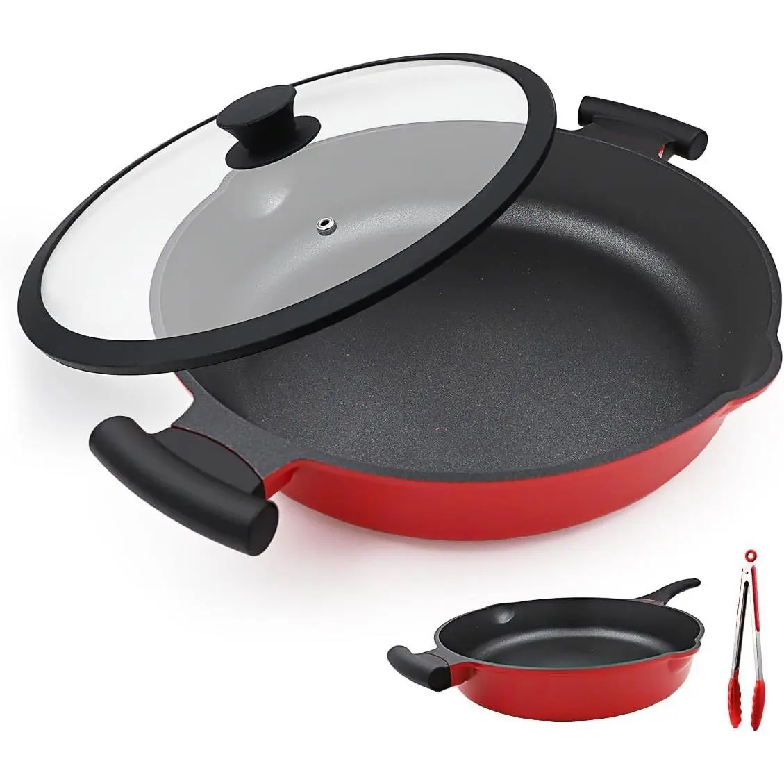 14-Inch Large Deep Nonstick Frying Pan Skillet with Lid, 5-Quart 2-In-1 Saute Everyday Pan, PTFE & PFAS-Free, Compatible with All Stoves