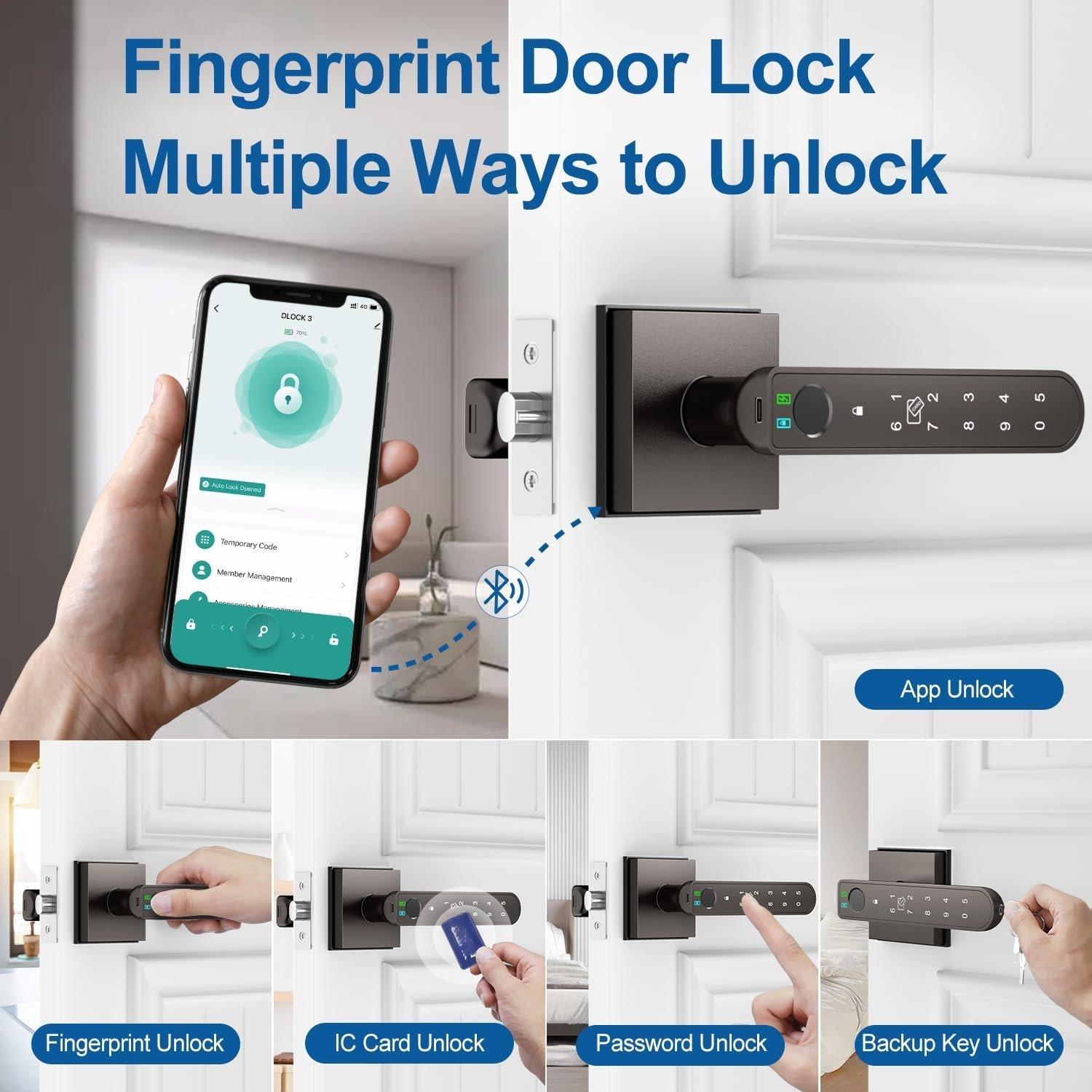 Fingerprint Door Lock, 5 in 1 Finger Print Door Knob with APP/Fingerprint/IC Cards/Password/Backup , Door Knob with Keypad for Bedroom, Office, Apartment, Starry Grey Fingerprint Door Lock, 5 in 1 Finger Print Door Knob with APP/Fingerprint/IC Cards/Password/Backup , Door Knob with Keypad for Bedroom, Office, Apartment, Starry Grey