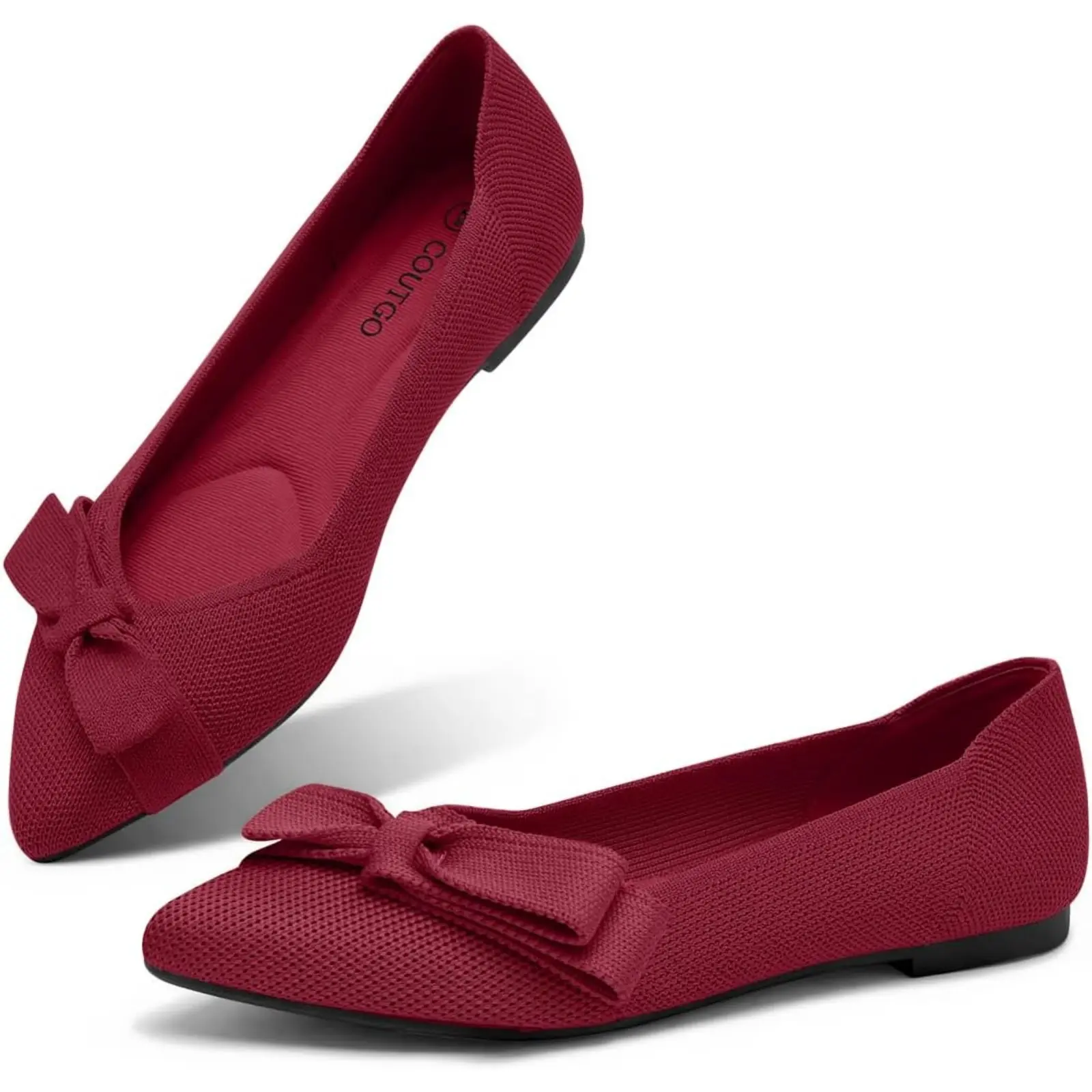 Coutgo Women's Pointed Toe Flats Comfortable Dressy Knit Bow Ballet Flats Slip On Work Casual Shoes