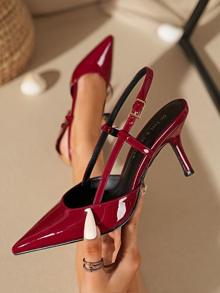 Women's Pointed Toe Stiletto Heels, Patent Leather Slip-On Shoes, Sexy Fashion High Heels for All Seasons, Comfortable Commuting Footwear