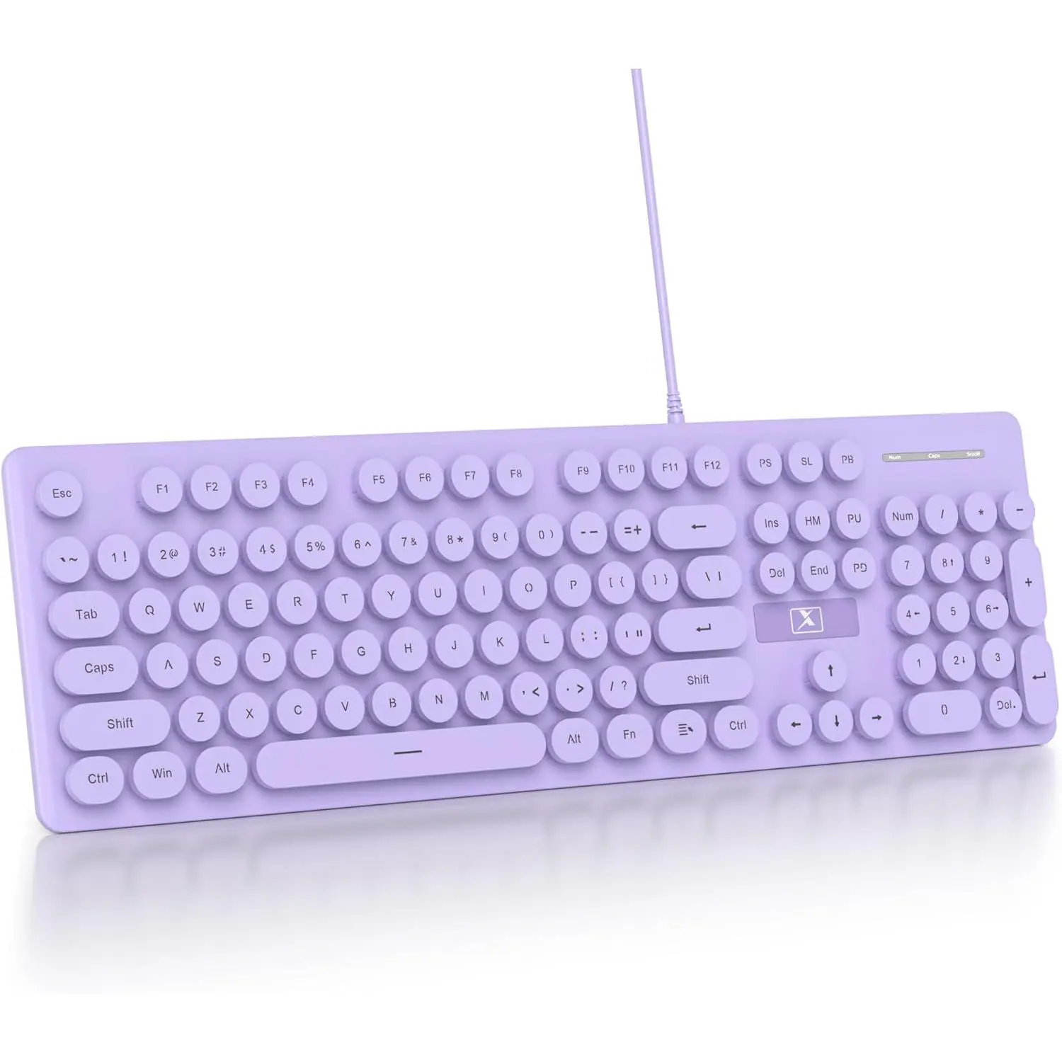 Quiet Keyboard Wired Membrane Keyboard , Full Size 104  Typewriter Key Board with Number Pad, White LED Backlit, Round Keycaps, Cute  Keyboards ()