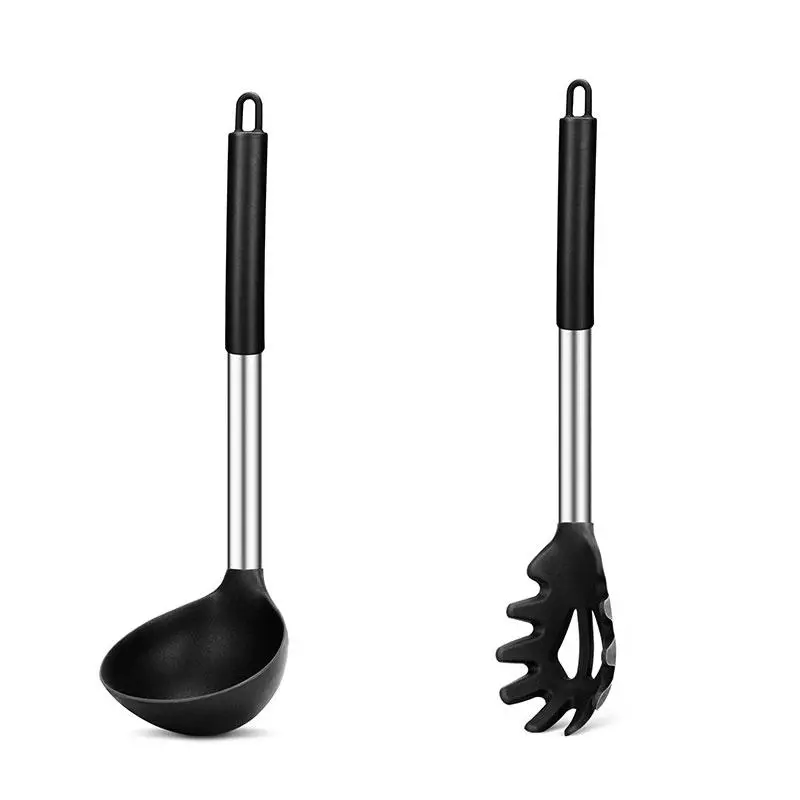 Silicone Pasta Fork & Ladle Spoon Set, 2 Counts Non Stick Kitchen Utensils for Cooking, Stirring, Serving Spaghetti, Soup, Sauce