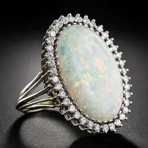 Women's Dainty Gold Plated Ring with Synthetic Opal, Small Statement Band for Party Wear and Daily Gifts