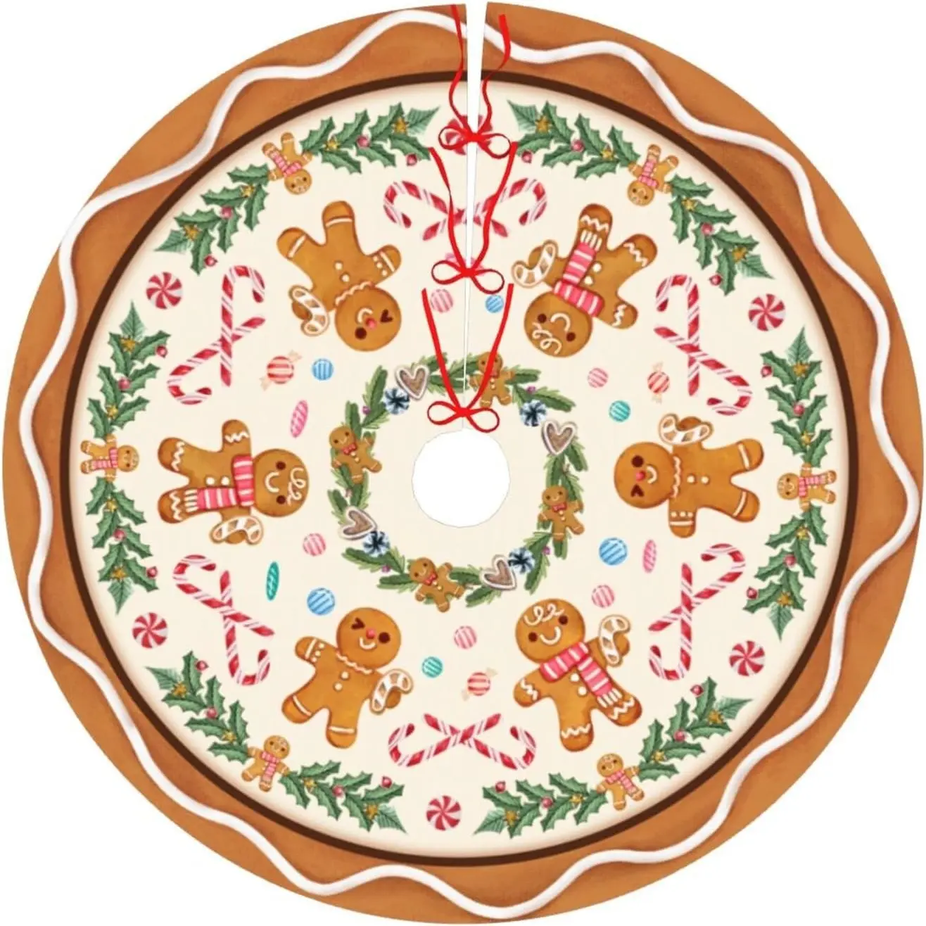 1pc Gingerbread Man Christmas Tree Skirt, Halloween Thanksgiving Decor, Festival Party Indoor Outdoor Decoration, Holiday Ornament