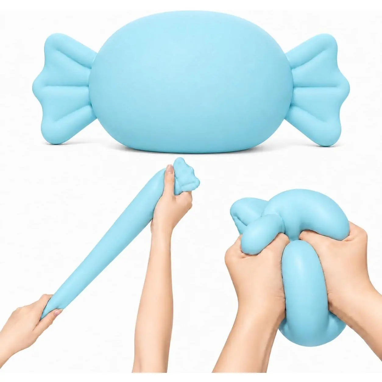 Jumbo Candy Squishy Toy, 10-Inch Oversized Squeeze Fidget with Soft Flour-Like Filling, 3-Second Slow Rise TPR Stress Relief Sensory Toy for Kids, Teens and Adults, Birthday Blue