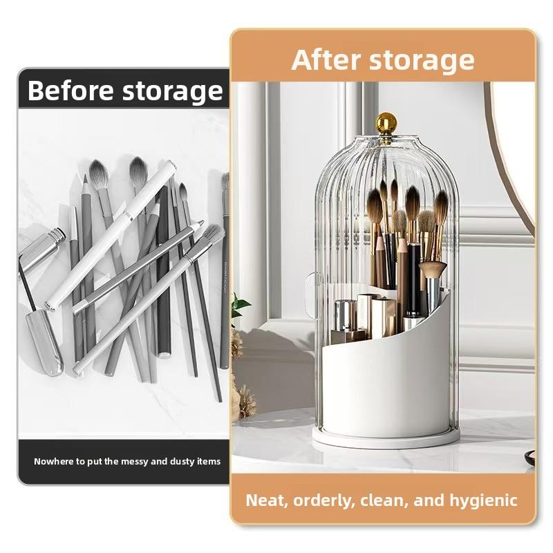 Classic 360-Degree Rotating Silicone Makeup Brush Holder with Transparent Lid, Cosmetic Storage Organiser for Vanity, Bathroom Desktop Countertop