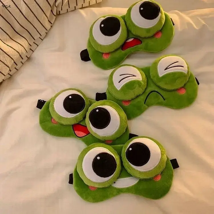 Women's 3D Big Eye Frog Sleep Mask - Cute Polyester Soft Plush Cartoon Eye Cover, 4 Funny Expression Styles, Comfort Light-Blocking Blindfold for Daily Travel Nap Bedroom