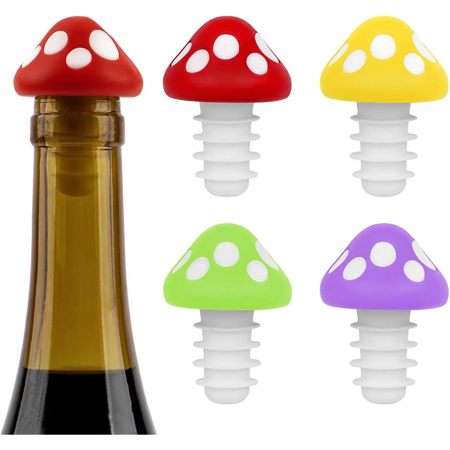 4 Pack  Bottle Stoppers in Mushroom shape,   Beverage Bottle Stopper,  Glass Bottle Sealer Stoppers