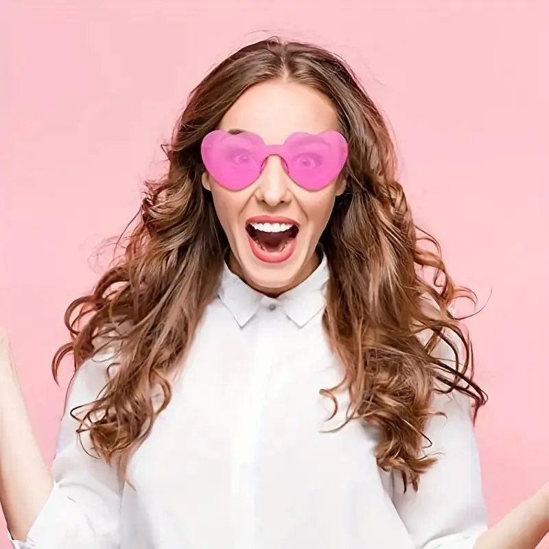 14pcs Heart-Shaped Glasses, Cute Trendy Frameless Love Glasses, Candy Color Party Decorative Glasses, Festival Gathering Props