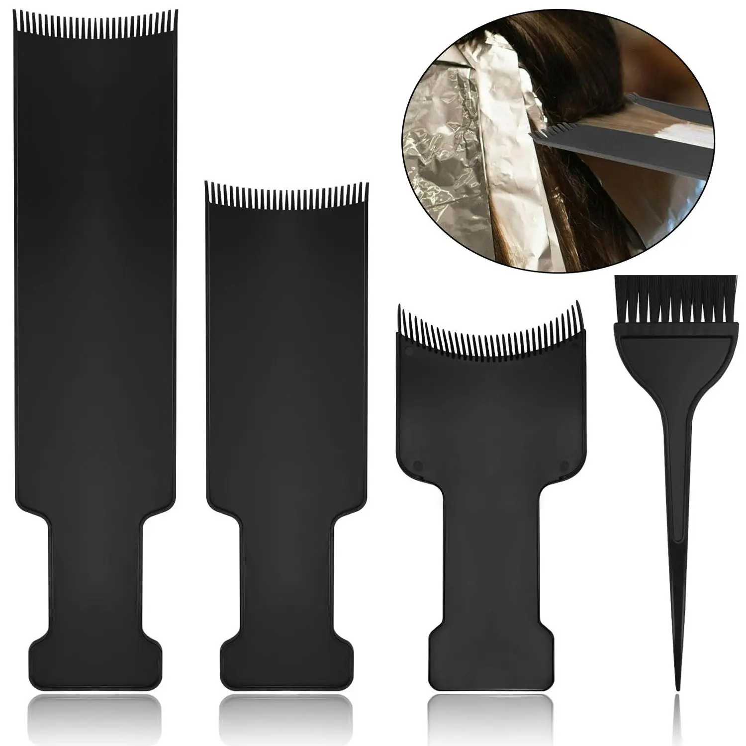 4pcs Professional Hair Highlight Tool Kit, Toothed Non-Slip Hair Color Board, Reusable Hair Dye Brush Set, Salon Balayage Accessories