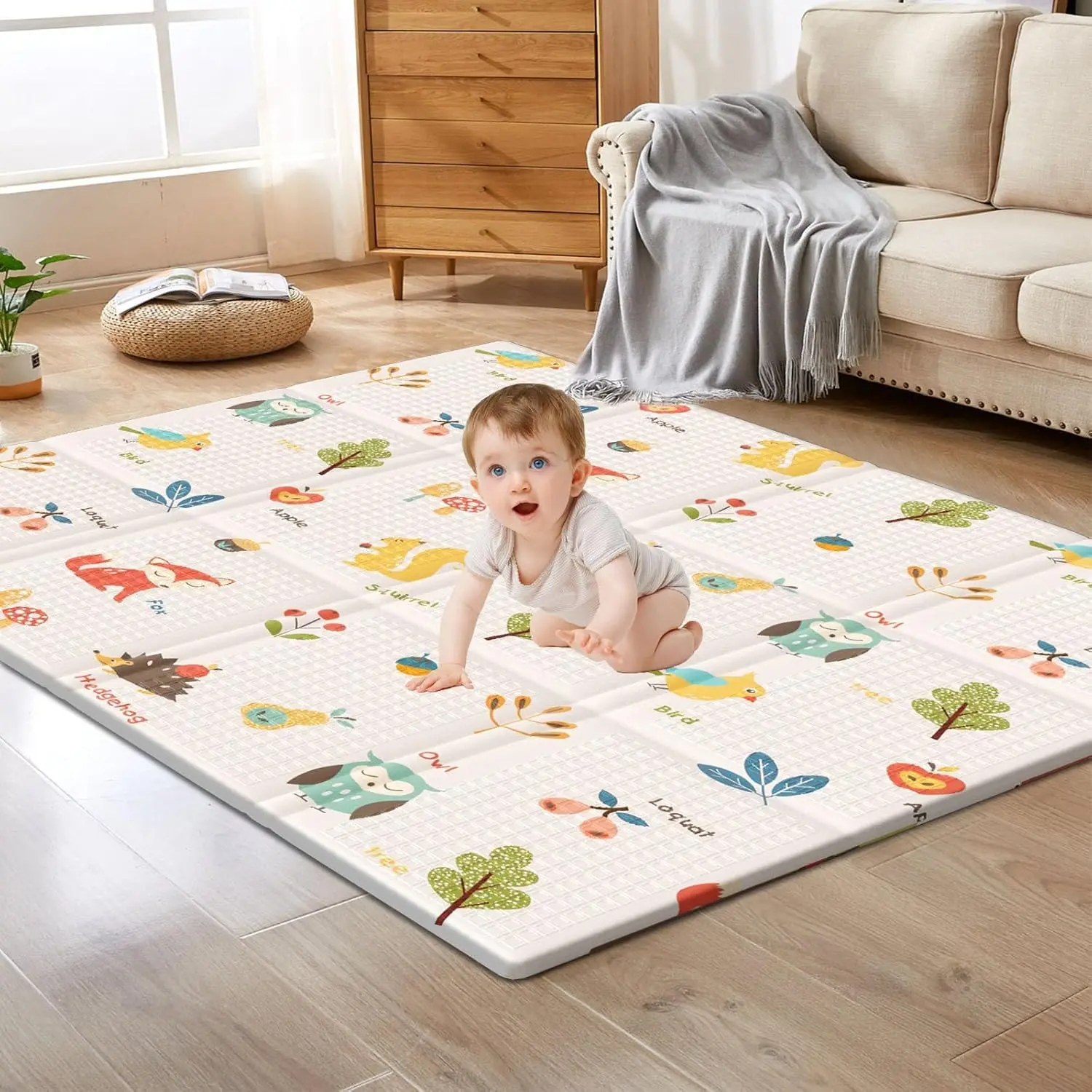 Baby Play Mat, 50 x 50 Inch Play Mat Perfect  Use Baby Playpen, Foldable Baby Foam Playmat  Floor, Portable Waterproof Activity PlayMats  Babies, Infants and Toddlers