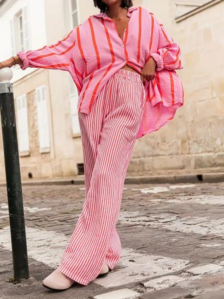 Women's Striped Print Long Sleeve Shirt, Button Up Shirt, Elegant Casual Button Front Top for Daily Wear, Ladies Clothes for All Seasons