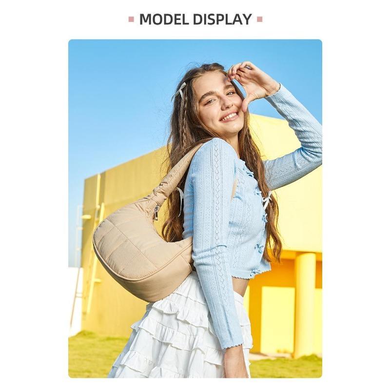 BIGWIG Women's Small Quilted Crescent Shoulder Bag, Waterproof and Slim Nylon, Quilted Nylon Tote Bag with Adjustable Strap, Perfect for Fitness, Travel, or Gifts